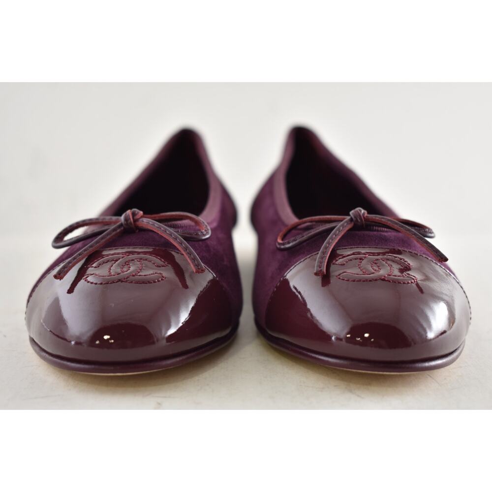 Chanel 26A Burgundy Red Purple Suede Patent CC Logo Ballet Ballerina Flat 37 - Picture 14 of 16